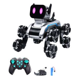 Perro robot interactivo, doble control luces Led, gris