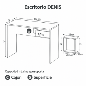 Escritorio Kava Denis Nogal, con cajón metálico, armado fácil, resistente, soporte hasta 25 kg