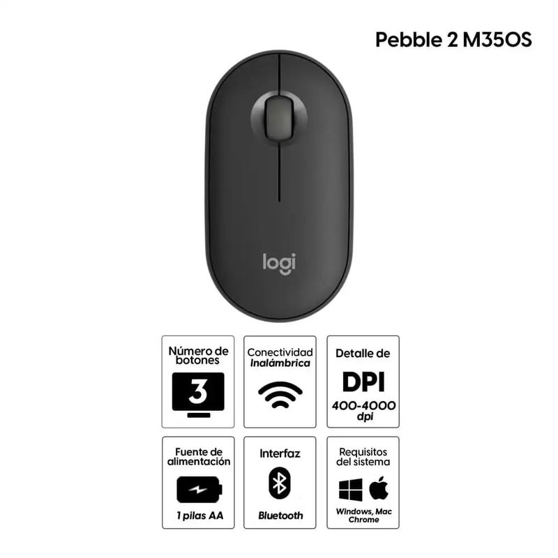 Mouse Logitech Pebble 2 M350S Bluetooth especificaciones