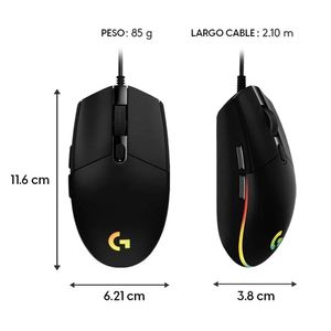Mouse gamer alámbrico Logitech G203 Lightsync, conexión usb, 8000 dpi, 6 botones, luces RGB, negro (reempacado)
