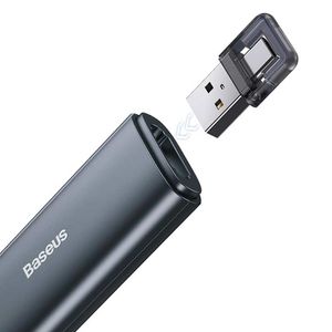 Presentador inalámbrico Baseus ACFYB-0G, receptor usb Tipo-A/Tipo-C, láser rojo, usa pila, negro (reempacado)