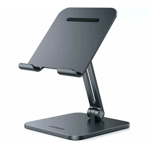 Soporte para tablet Ugreen LP134, plegable, ajustable 180°, aluminio, compatible 7-11", espacio para carga, gris