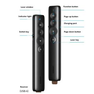 Presentador inalámbrico Ugreen 50654, láser, control remoto 100m, compatible Windows/macOS, color negro