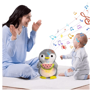 Peluche pingüino sueñito, musical, que respira, luz cálida, relajante y anti estrés, ideal para dormir