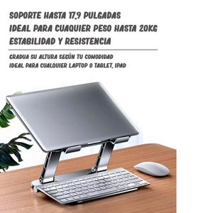 Soporte metálico ajustable para laptop y tablet, ergonómico, antideslizante, aluminio, 7” a 17.9”, plateado