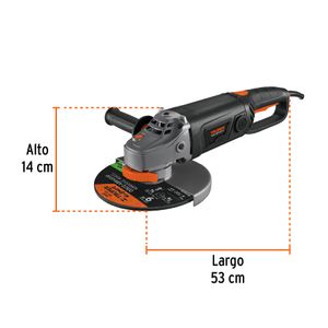 Amoladora industrial Truper, 9", 2000W, 220V, balero de bolas, mango ergonómico 3 posiciones, negro, con disco