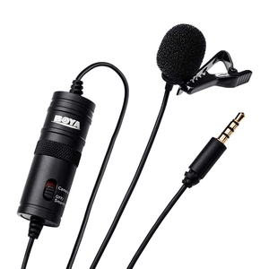 Micrófono perchero lavalier alámbrico condensador omnidireccional BY-M1 74dB SPL, compatible celulares, laptops, cámaras, negro
