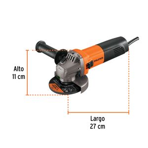 Amoladora profesional Truper, 4 1/2", 800W, 220V, diseño compacto, mango 3 posiciones, negro
