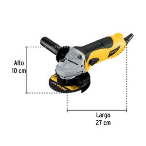 Amoladora profesional Pretul, 4 1/2", 700W, 220V, diseño compacto, mango 3 posiciones, amarillo