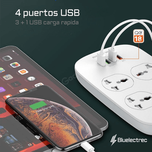 Extensión LDNIO SC4407, 4 tomas 2500W, 4 USB con QC 3.0 y PD 3.0, cable 2 metros