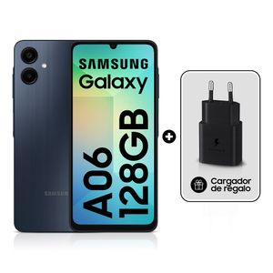 Celular Samsung Galaxy A06 4G 128GB, 4GB RAM, cámara principal 50MP + 2MP, frontal 8MP, 6.7", negro + cargador 15W