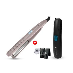 Recortador de barba Remington cuchillas de acero inoxidable + Alisadora Remington S27A Wet 2 Straight cerámica, 5 niveles de temperatura