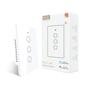 Interruptor 3 tomas inteligente, Wi-Fi, control voz Alexa y Google, blanco