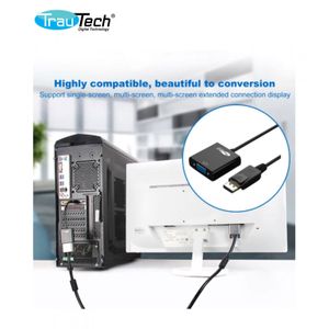Adaptador DisplayPort a VGA Trautech, DP macho a VGA hembra, resolución hasta 1080p, plug and play, compacto