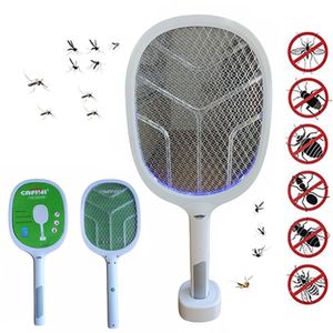 Raqueta eléctrica Cafíni 2 en 1, lámpara violeta, anti mosquitos, blanco