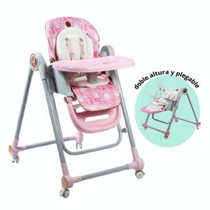 Silla de comer para bebé plegable, graduable, rosado