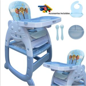 Silla de comer para bebe 3 en 1, con accesorios, celeste