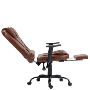 Silla ergonómica de oficina gerencial Komsum, base de acero roma, reclinable 155°, marrón claro