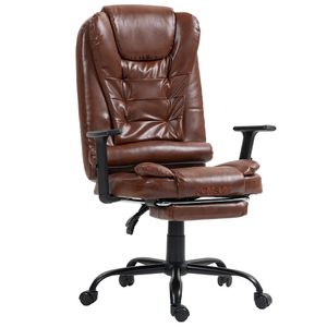 Silla ergonómica de oficina gerencial Komsum, base de acero roma, reclinable 155°, marrón claro