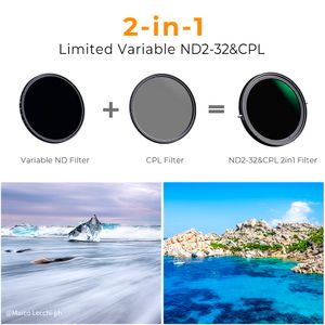 Filtro K&F Concept variable ND2-32 y CPL polarizador 52mm, control de luz, reducción de reflejos, alta calidad