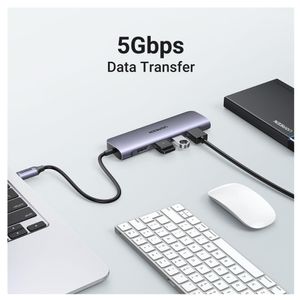 Hub Ugreen 6 en 1, tipo C a HDMI 4K, USB 3.0, lectores de tarjetas