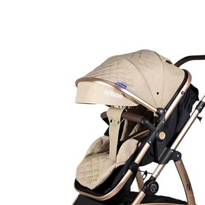 Coche moisés con porta bebé Speed Prince, mango de cuero, beige