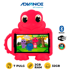Tablet Advance Kids 7" IPS Android 14, 4G Dual SIM, 2GB RAM, 32GB, rojo + Mochila