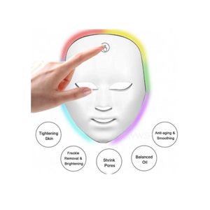 Máscara facial LED rejuvenecedora 7 colores blanco, diseño ergonómico, gel de sílice médico