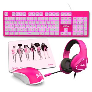 Combo Gaming Barbie™ Krom Kandy 4 en 1, teclado, mouse, alfombrilla, estilo exclusivo, rosado