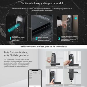 Cerradura inteligente Ezviz L2S, desbloqueo por huella dactilar, código PIN, negro