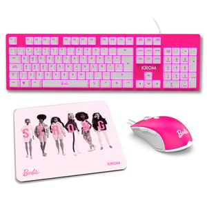 Combo Gamer Barbie Krom Kandy 3 en 1 con teclado LED, mouse 6400 DPI y alfombrilla oficial