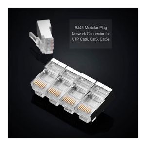 Conector RJ45, RJ45 Ugreen Cat6, pack 100 conectores red, NW111 50248, conectores chapados en oro