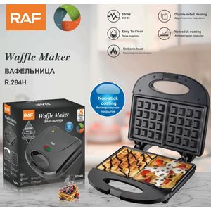 Waflera doble cara RAF R284H 750W, capacidad 2 unidades, antiadherente sin PFOA, negro