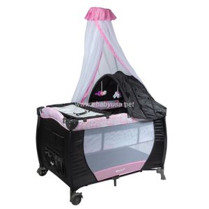 Cuna corral Sally Ebaby para bebé, función mecedora, rosado