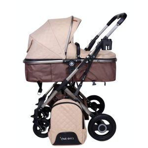 Coche moisés Silverstar para bebe de lujo, llantas de caucho, beige + Mochila