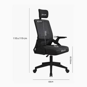 Silla Cadi ergonómica de oficina con cabecera, respaldo regulable, negro