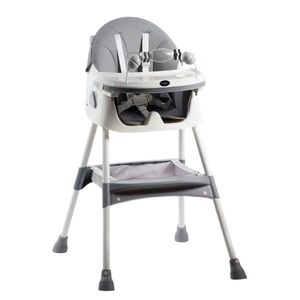 Silla de comer Stokker Baby Luna, plegable, doble bandeja, bandeja extraíble, gris