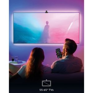 Cinta LED Nexxt para TV 55-65", 3.8m, cámara sincronizada con pantalla, control por voz Alexa, RGB,  bluetooth, Wi-Fi, blanco