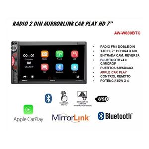 Autoradio Aiwa AW-W888BTC 50W x 4, pantalla HD 6.9", 2 DIN, CARPLAY/MIRROLINK/BT/USB/SD/AUX