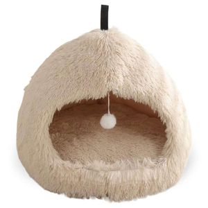 Camita cueva para mascotas grande, suave y acogedora, ideal para gatos y perros pequeños, beige