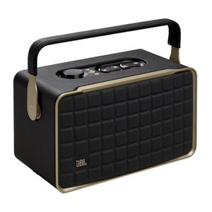 Parlante Bluetooth portátil JBL Authentics 300, diseño retro, 100W, hasta 8 horas, Wi-Fi,  asistente de voz, control por app JBL One, negro