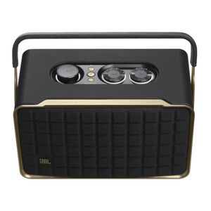 Parlante Bluetooth portátil JBL Authentics 300, diseño retro, 100W, hasta 8 horas, Wi-Fi,  asistente de voz, control por app JBL One, negro