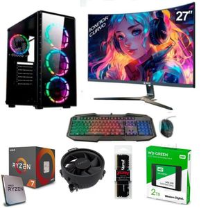 PC Gamer AMD Ryzen 7 5700G + Ram 32GB  + Disco SSD  WD  2TB + Case Gamer RGB Luces + Monitor 27” curvo