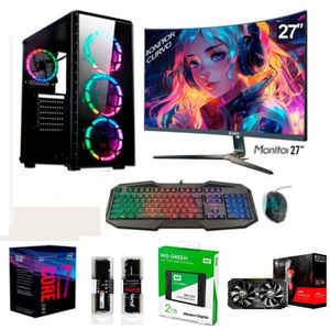 PC gamer Core i7-8TH + 32GB RAM + Disco SSD  WD  2TB + VIDEO RX 580  8GB + Monitor curvo 27" FHD