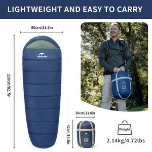 Sleeping bag tipo momia MJ300 (4°/-1°), Naturehike,  saco térmico, azul
