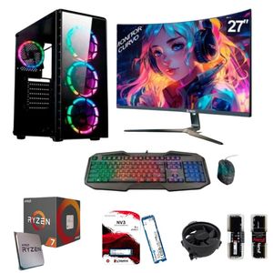 PC Gamer Amd RYZEN 7 5700G + 16GB RAM + Disco Solido SSD M.2  1TB + Monitor Curvo 27"