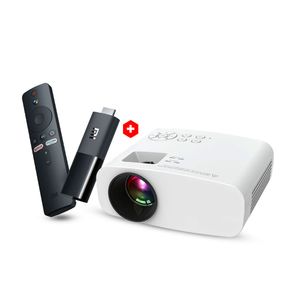 Combo: Proyector portátil Westminster HDMI, USB blanco + Convertidor a smart TV Xiaomi Mi TV Stick FHD y Control remoto, Google Assistant Android TV