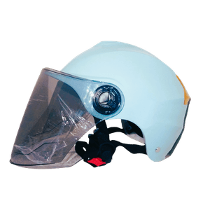 Casco con visera para bicicleta, scooter con ventilación, visor HD y reflector trasero, celeste