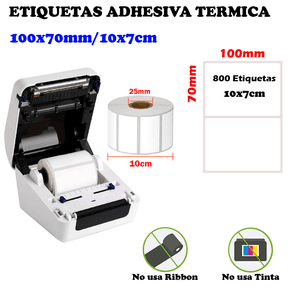 Rollo 800 etiquetas térmicas adhesiva 10x7cm, blanco