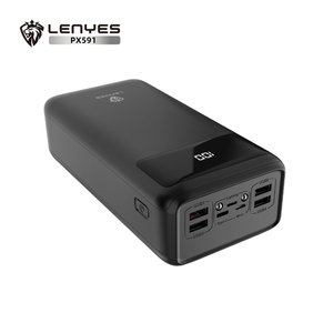 Power Bank Lenyes PX591 Pro batería 50000mAh, 65W carga ultra rápida, 6 puertos, linterna, pantalla digital, negro